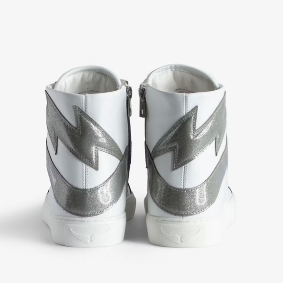 NEW! Zadig & Voltaire,  ZV1747 High Flash High-Top Sneakers,White/Silver,Size 38 - Picture 4 of 14